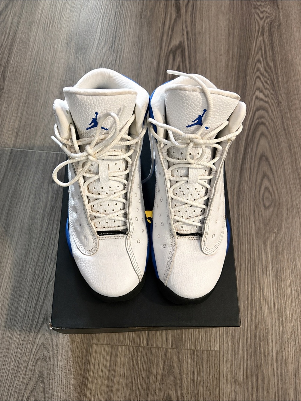 Jordan White and Blue High-Top Basketball Sneakers